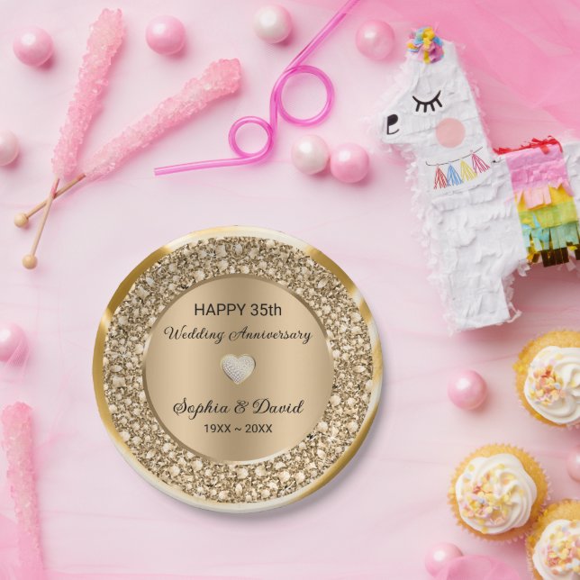 Plato De Papel Aniversario del Boda de los diamantes de cobre (Fiesta)