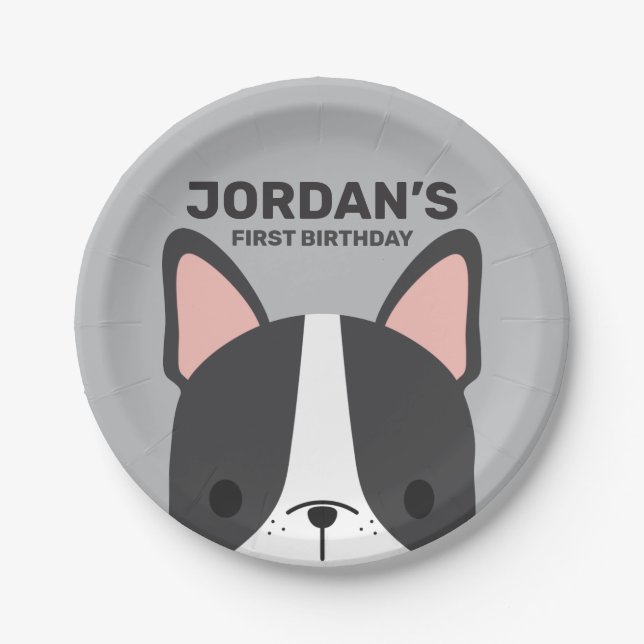 Plato De Papel Aniversario del Bulldog francés lindo (Anverso)