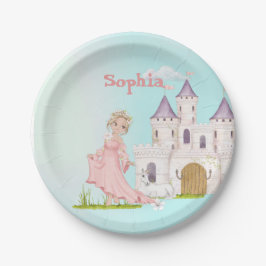 Plato De Papel Aniversario del Castillo Azul Rosa de Unicornio