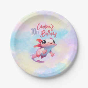 Plato De Papel Aniversario del chica de Rainbow axolotl