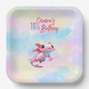 Plato De Papel Aniversario del chica de Rainbow axolotl
