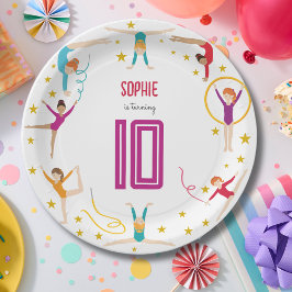 Plato De Papel Aniversario del chica deportivo de acrobacia y gim