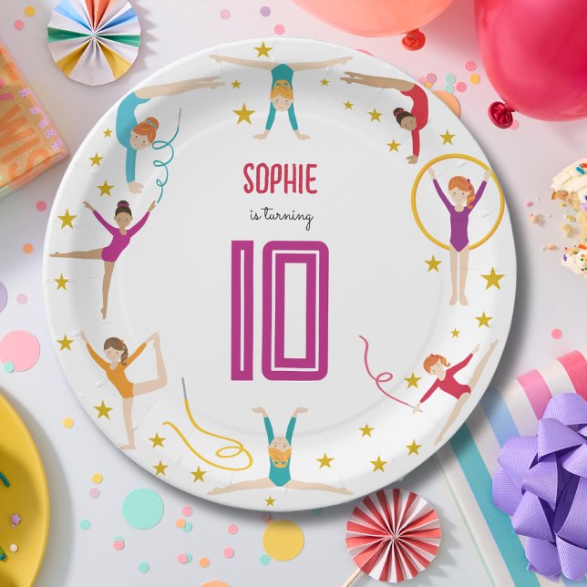 Plato De Papel Aniversario del chica deportivo de acrobacia y gim (Subido por el creador)