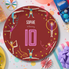 Plato De Papel Aniversario del chica deportivo de acrobacia y gim