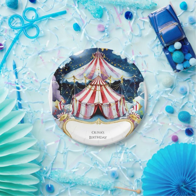 Plato De Papel Aniversario del circo de niños encantados (Fiesta)