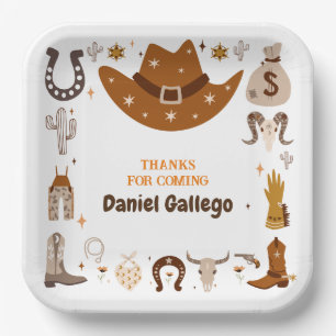 Plato De Papel Aniversario del Cowboy de Brown Cute