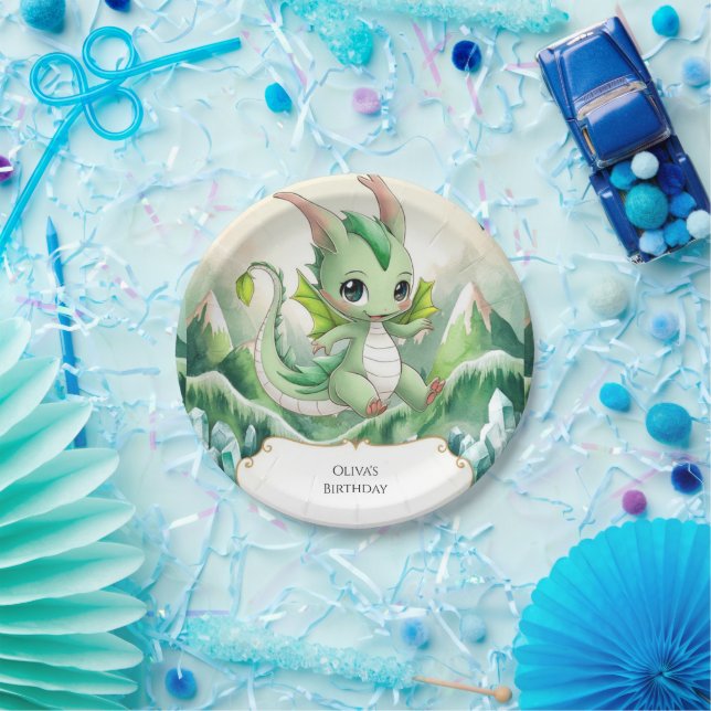 Plato De Papel Aniversario del Dragón del Pastel Mágico (Fiesta)