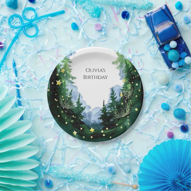 Plato De Papel Aniversario del espléndido bosque encantado (Fiesta)