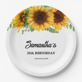 Plato De Papel Aniversario del Girasol Rústico