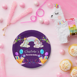 Plato De Papel Aniversario del globo de arco iris de la dinosauri