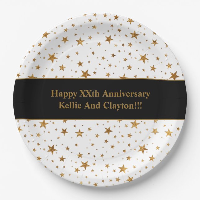 Plato De Papel Aniversario del mensaje de las Estrellas de Oro/Bl (Anverso)