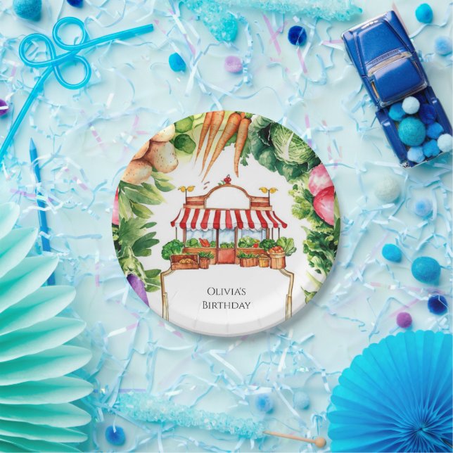 Plato De Papel Aniversario del mercado de granjeros cultivados lo (Fiesta)