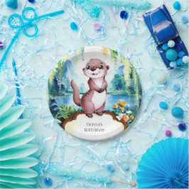 Plato De Papel Aniversario del Otter Pequeño y Alegre