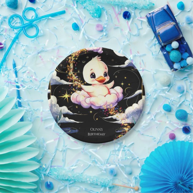 Plato De Papel Aniversario del Pato Mágico Pastel (Fiesta)