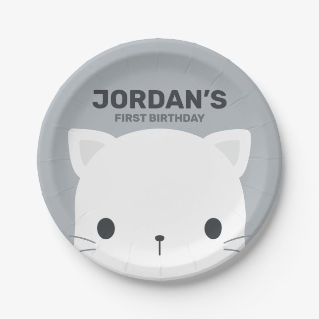 Plato De Papel Aniversario del Pequeño Gato (Anverso)