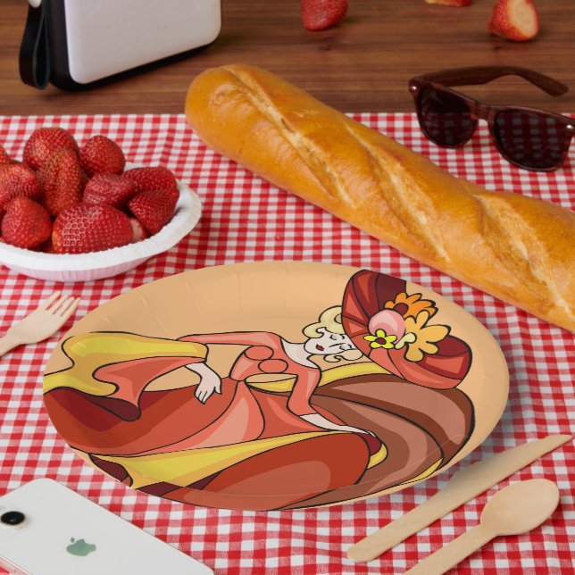 Plato De Papel Aniversario del personaje de baile de Moda de hist (Picnic)