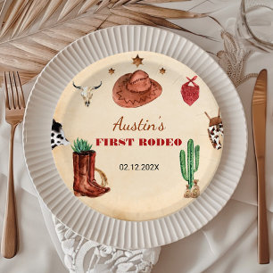 Plato De Papel Aniversario del Rodeo Occidental de Cowboy