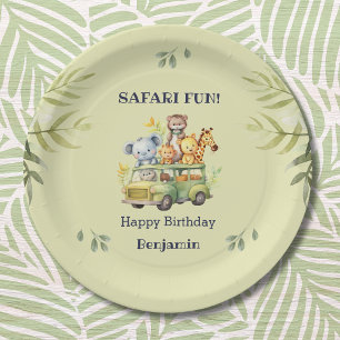 Plato De Papel Aniversario del Safari Animal de la Selva Verde