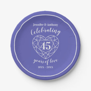 Plato De Papel Aniversario del zafiro 45 años placas fiestas