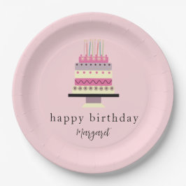 Plato De Papel Aniversario Girly Pink de Cute Retro