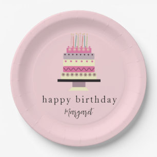 Plato De Papel Aniversario Girly Pink de Cute Retro