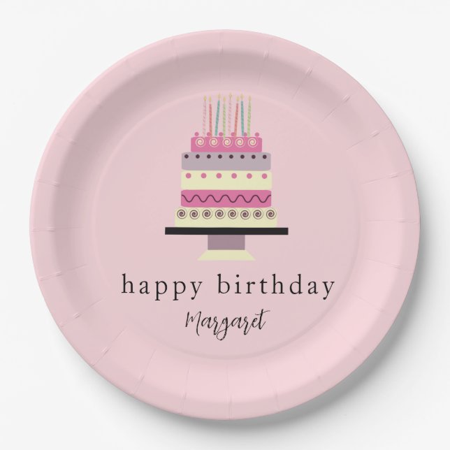Plato De Papel Aniversario Girly Pink de Cute Retro (Anverso)
