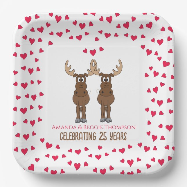 Plato De Papel Aniversario gracioso Fiesta Cute Whimsical Moose (Anverso)
