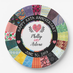Plato De Papel Aniversario personalizado, patrón de tejido de mo