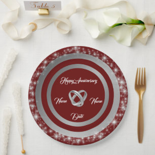 Plato De Papel Aniversario plateado simple de los anillos Bodas P