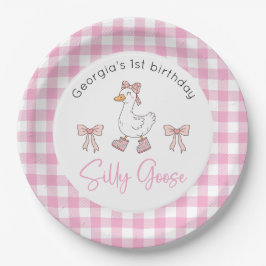 Plato De Papel Aniversario rosa de Silly Goose