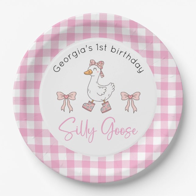 Plato De Papel Aniversario rosa de Silly Goose (Anverso)
