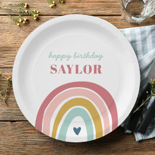Plato De Papel Aniversario rosa del arcoiris del boho lindo