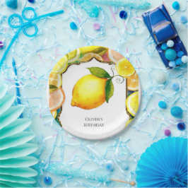 Plato De Papel Aniversario simple de limón lindo