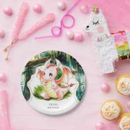 Plato De Papel Aniversario simple del dragón encantado