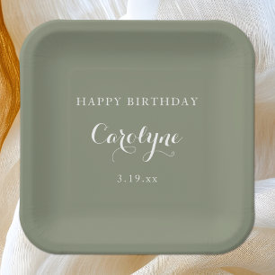 Plato De Papel Aniversario verde del sabio Minimalista moderno