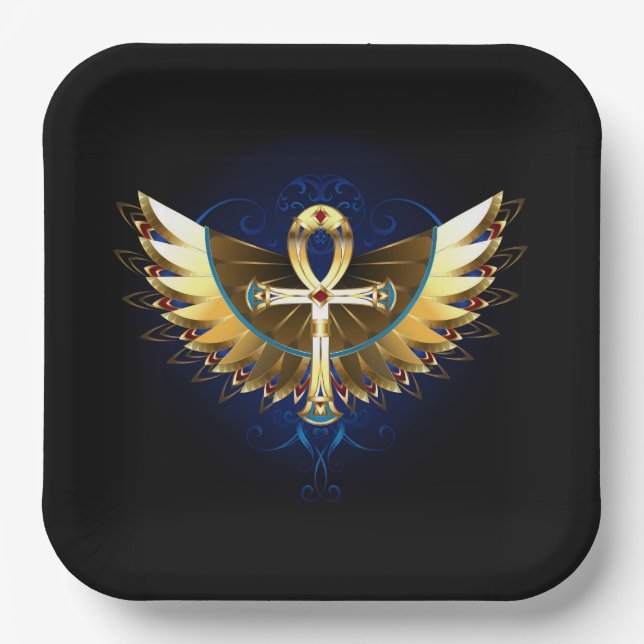 Plato De Papel Ankh de oro con alas (Anverso)