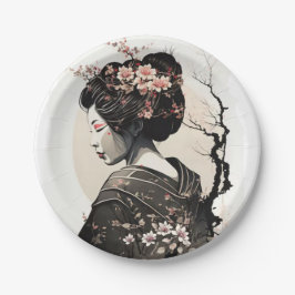 Plato De Papel Anmutige japanische Geisha -