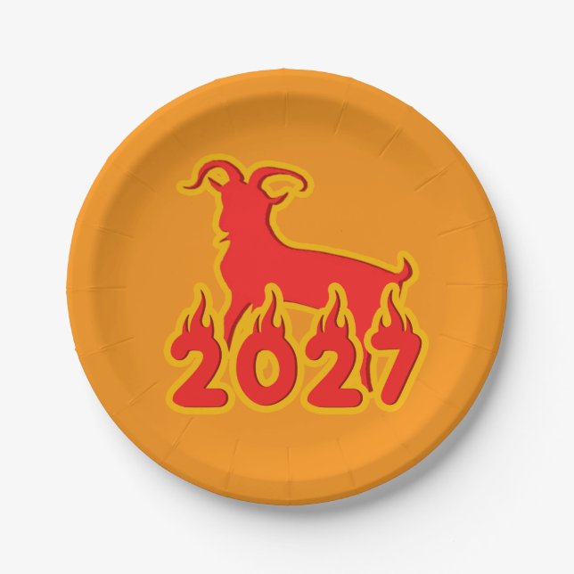 Plato De Papel Año 2027 de la Cabra de Fuego (Anverso)