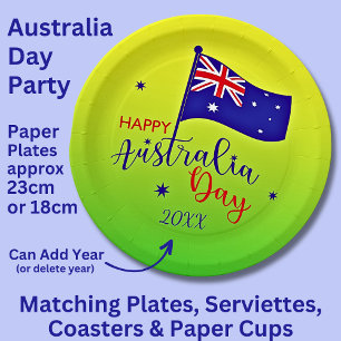 Plato De Papel Año adicional, feliz Día de Australia Bandera Verd