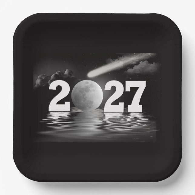 Plato De Papel Año Nuevo 2027 Luna con Cometa (Anverso)