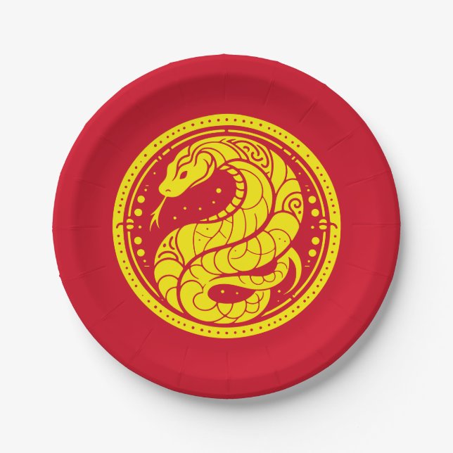 Plato De Papel Año Nuevo chino de la serpiente Oro rojo tradicion (Anverso)