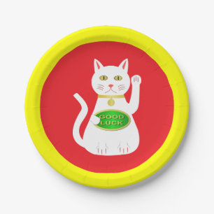 Plato De Papel Año Nuevo Chino Gato Lucky Oriental