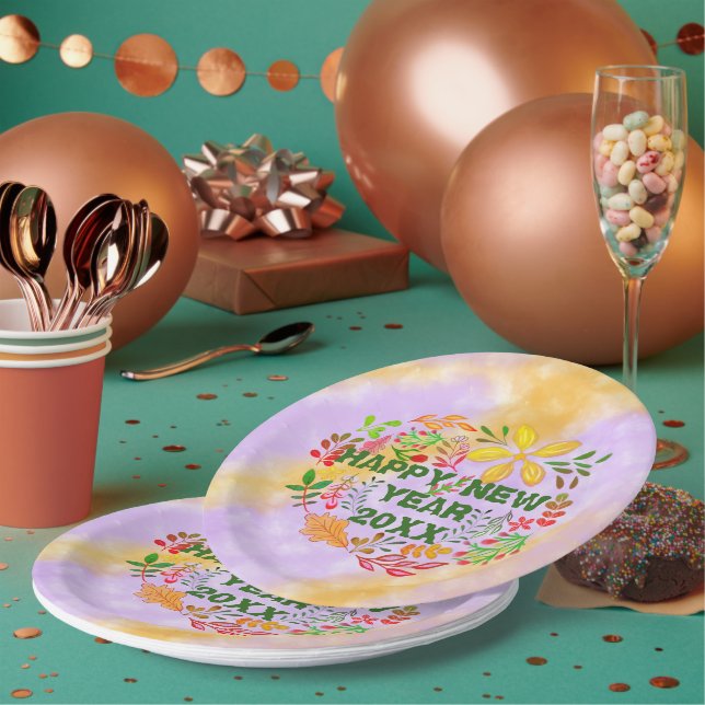 PLATO DE PAPEL AÑO NUEVO FELIZ PERSONALIZADO 20XX (Multi)