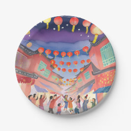 Plato De Papel Año Nuevo Lunar Chino | Aquarela de Celebración