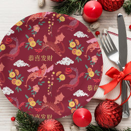 Plato De Papel Año nuevo lunar del rojo dragón