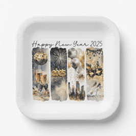 Plato De Papel Año Nuevo Retro 2025