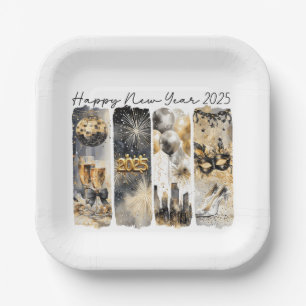 Plato De Papel Año Nuevo Retro 2025