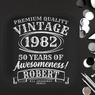 Plato De Papel Años A Perfección Cumpleaños Vintage Personalizado