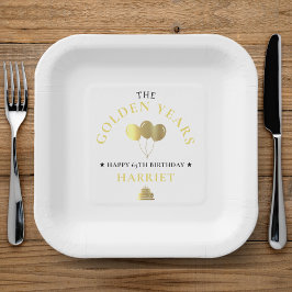 Plato De Papel Años dorados blancos y dorados 65 cumpleaños