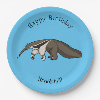 Plato De Papel Anteater feliz personalizado ilustracion